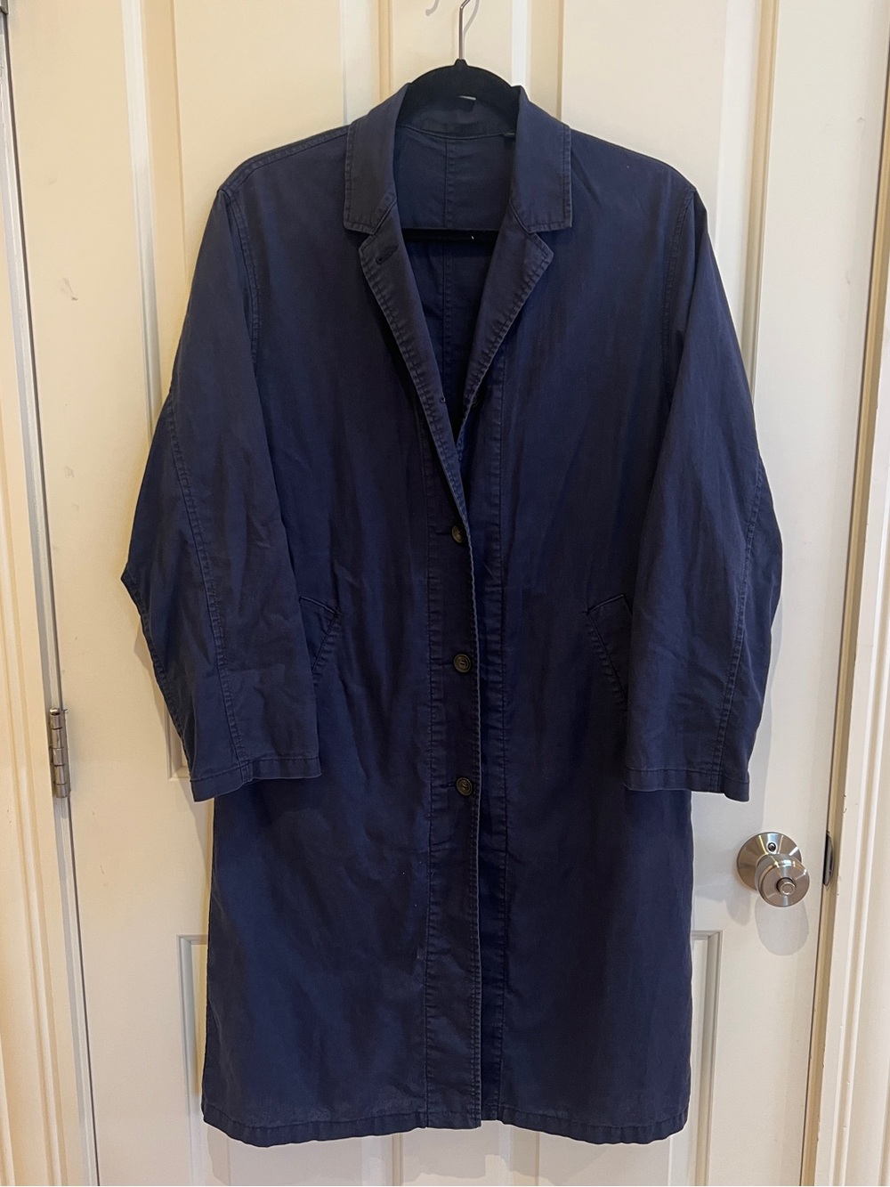 Women's Navy Long Cotton-Linen Trench Coat